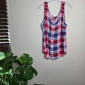 Torrid Tank Top 2X Plaid Red‎ Blue Casual Summer Beach